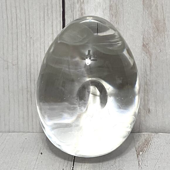 Clear Crystal Glass Paperweight w/ Etched Flowers- Egg Shaped - 3"L x 2"W - Picture 3 of 5